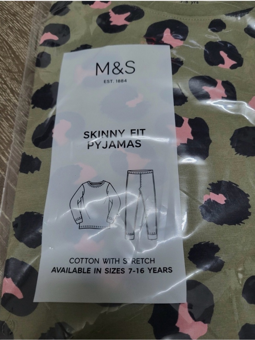 Marks & Spenser green leopard pjs - kids size 8-9